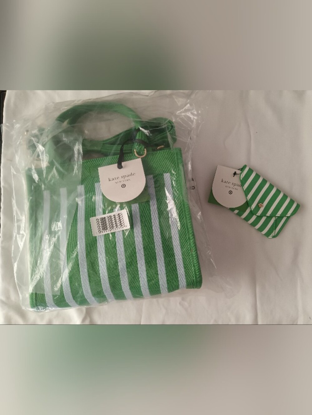 kate spade X Target Green & White Striped Tote Bag and Card Case